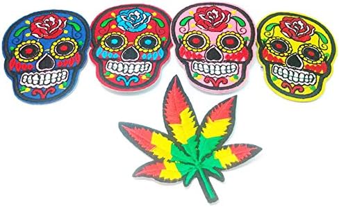 Skull Iron On Patches Set Team Fabric Embroidered Backpack Patches Team Jerseys Music contest irons easily Perfect for Jeans Jackets Vests Hats Etc