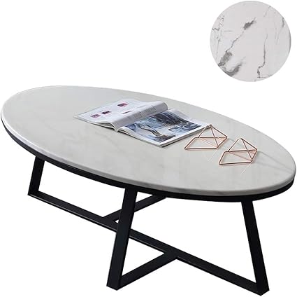 Coffee Table Modern Oval White Natural Marble Coffee Table Black Professional Metal Baking Paint Process Suitable For Living Room Bedroom Office Amazon Co Uk Kitchen Home