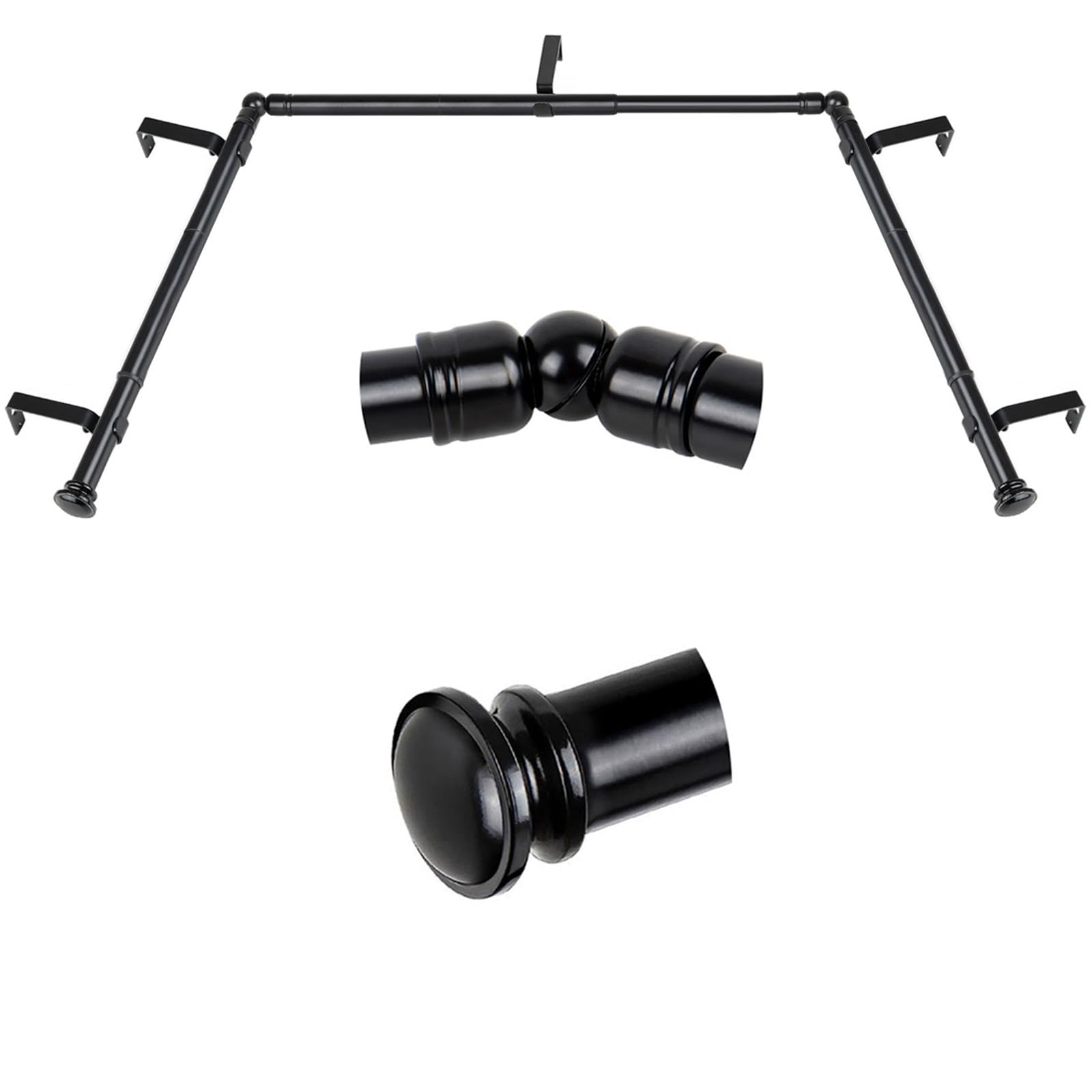 Photo 1 of TONIAL Bay Window Curtain Rods, 32 to 86 Inch Center Rod for window, 32 to 58 Inch Side Rods for windows 3/4 Inch Decorative Drapery Rods with Small Cap Finial, Black
