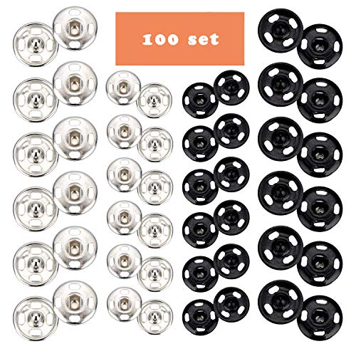 image for TommoT 100 Sets Sew-on Snap Buttons Metal Snaps Fasteners Press Studs 