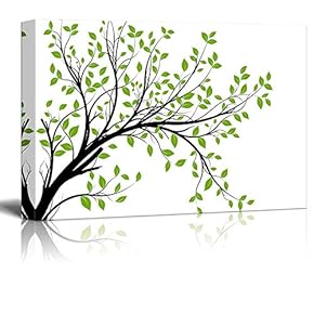 Canvas Prints- Abstract Decorative Tree Branch and Green Leaves in Clean and Simple Style- 12" x 18"