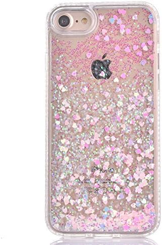 iPhone SE Case,iPhone 5 Glitter Case, SENCEE Creative Design Shiny Moving Quicksand Liquid Bling Diamonds Glitter Sparkle Flowing Clear Hard Case Cover for iPhone SE 5 5S (Pink Heart)