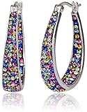 Carly Creations Women's Silver Plated Crystal Hoop Earring - Multicolored