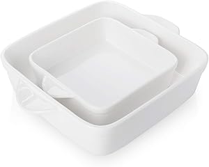 Sweese 514.201 Porcelain Baking Dish Set of 2, Square Lasagna Pans, 8 x 8 inch & 6 x 6 inch Non-stick Brownie Pan with Double Handle - White