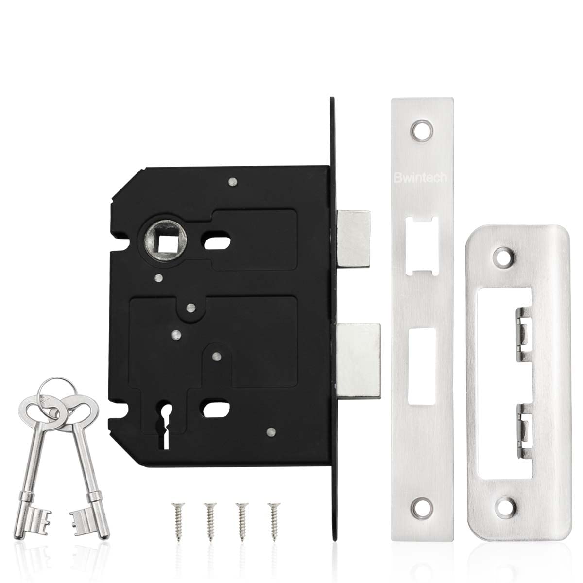 Bwintech 1 PCS 3 Lever Satin Nickel Mortice Sashlock 65mm (2.5 Inch), Door Lock with Key for Internal Doors, Reversible Catch