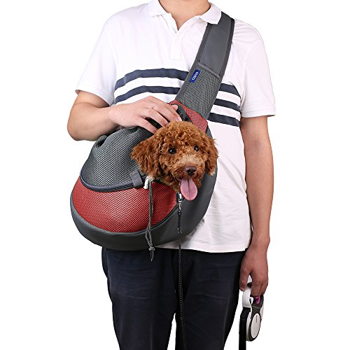 CISNO Small Pet Dog Cat Kitty Carry Carrier Outdoor Travel Oxford Single Shoulder Bag Sling (M, Red) - Thumbnail 6