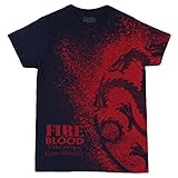 HBO'S Game of Thrones Men's Fire and Blood Splatter T-Shirt - Navy (Medium)