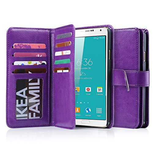 Galaxy Note 4 Case, Jwest Galaxy Note 4 Wallet Case,Premium PU Leather Case Magnetic Wallet Credit Card ID Holder Flip Cover Case with 9 Card Slots Wrist Strap Case for Samsung Galaxy Note 4 Purple