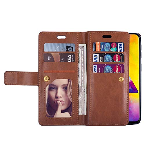 Case for Samsung Galaxy J3 Emerge,Galaxy J3 Prime Case,Amp Prime 2 / Express Prime 2 Case,PU Leather Flip Wallet Case Protective Case Cover Multi-Function 9 Credit Card Holders Zipper Coin Purse,Brown