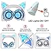 iGeeKid [Upgraded Version]Cat Ear Kids Headphones Rechargeable LED Light Up Foldable Over Ear Headphones Headsets for Girls Boys,Compatible for iPad,Kids Tablet,Kids Wearable Musical Device(New Blue)