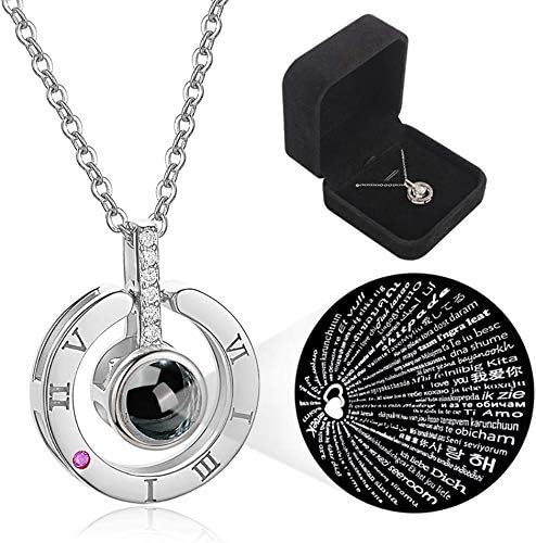 Sasha Morel Clavicle Necklace 100 Languages I Love You Round Projection Pendant Necklace for Women Girls