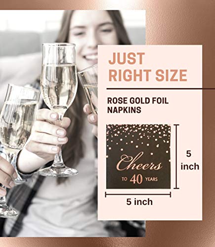 Rose-Gold-Foil-Cocktail-Napkins-with-Cheer-40-Years-Folded-5-x-5-Inches-Disposable-Party-Napkins-3-Ply-Paper-Beverage-Napkins-for-40th-Birthday-Decorations-Wedding-Anniversary-Retirement-Black