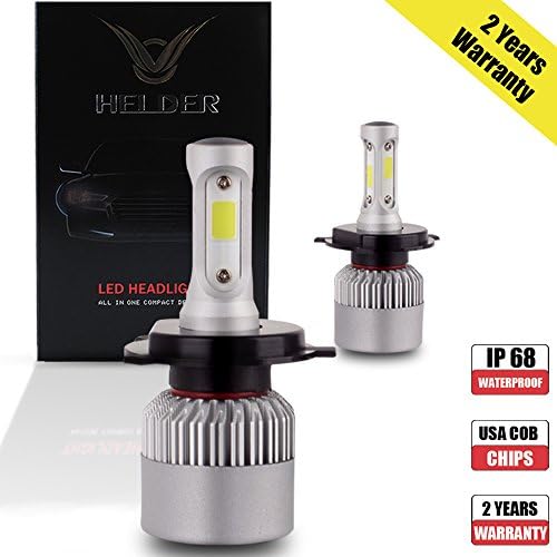 Led Headlights Conversion Kit H4 / 9003 Automotive Car Headlamp bulbs High Low Beams, 2 Pcs 6000LM 6500K 60W Crystal Cool White USA COB Chips Waterproof IP68 Rated - 2 Yrs Warranty