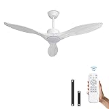 White Ceiling Fan with Light Remote 52in Solid Wood