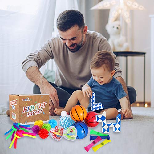 Max Fun 36 Pack Sensory Fidget Toys Set Bundle Stress Relief Anti-Anxiety Tools Toys for Kids Adult Children Figetget Toys Set Autistic ADHD Fidgets Box, Squeeze Ball Bean Marble Mesh Wacky Track
