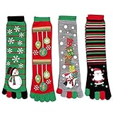Ayliss 4/8 Pair Womens Five Toes Christmas Socks Winter Warm Stretchy Crew Socks,4 Pairs