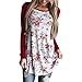 AIMTOPPY Fashion Women Long Sleeve Floral Striped Splicing O-Neck T-Shirt Blouse (XL, Red)