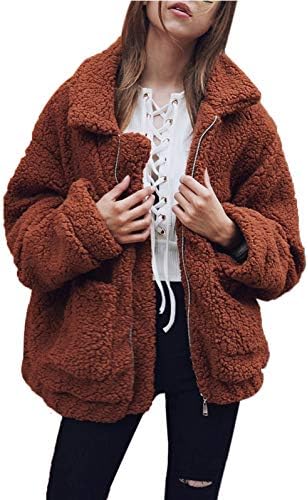 Women's Casual Warm Faux Shearling Coat Jacket Autumn Winter Long Sleeve Lapel Fluffy Fur Outwear