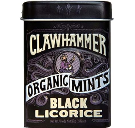 Amazon Com Clawhammer Organic Mints Usda Certified Organic Gluten Free Non Gmo Kosher Black Licorice 30 Count Tin Pack Of 12 Grocery Gourmet Food