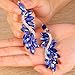 BriLove Wedding Bridal Clip-On Earrings for Women Crystal Multi Marquise Filigree Flower Chandelier Dangle Jewelry Royal Blue Sapphire Color Gold-Toned