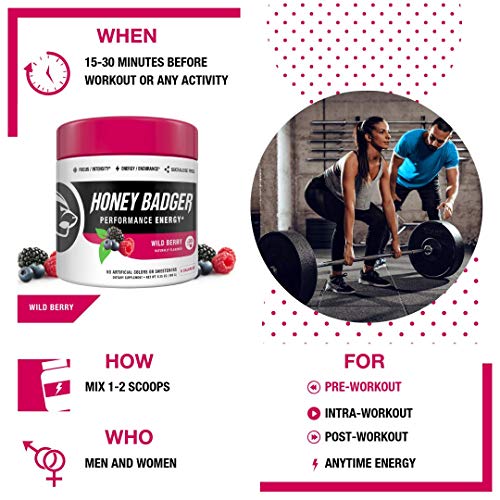 image for Honey Badger Vegan Keto Pre Workout | Wild Berry | Natural Paleo Sugar
