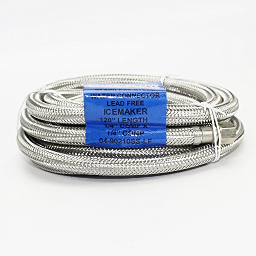 Ice Maker Stainless Steel Braided Water Line 10' Length 1/4