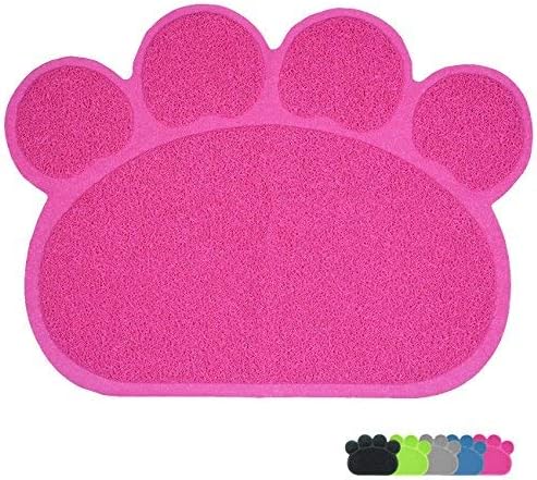 Jomia Pet Dog Cat Puppy Kitten Dish Bowl Food Water Feeding Placemat, PVC Non-Slip Cat Litter Mat Paw Shape (Pink)
