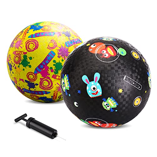 ZOOJOY Pack of 2 Cartoon Playground Balls, Balls for Toddler, 5" Rubber Ball Bouncy Kickball, Indoor & Outdoor Ball Game for Kids with Pump