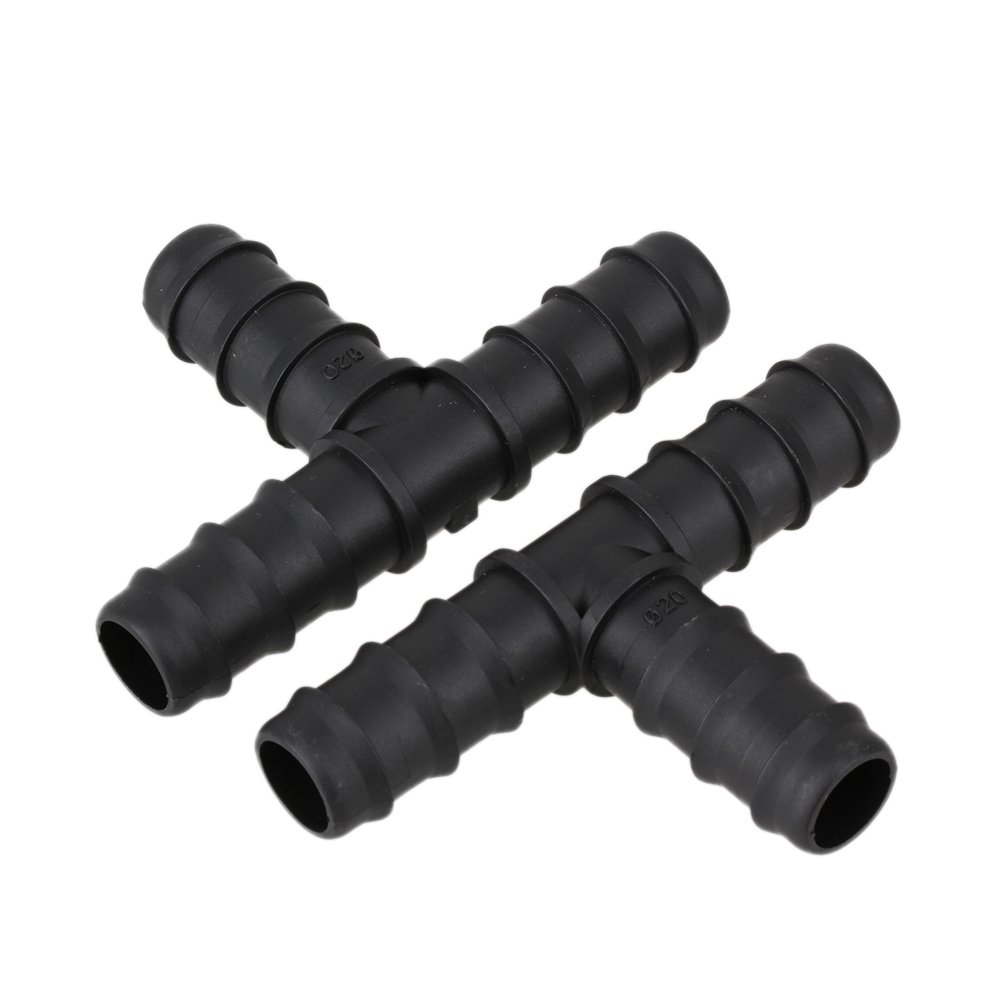 10pcs Tee Hose Joiner Black Plastic PE20 Fit for 20mm Dia Barbed T Piece Connector Pipe Fitting for Drip System