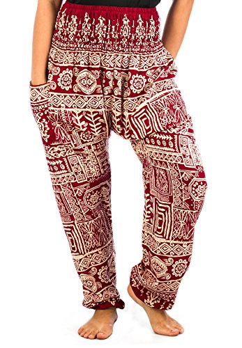 LOFBAZ Harem Hippie Pants for Women's Yoga Floral Boho Genie Aladdin Clothing