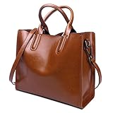 AB Earth Women Genuine Leather 3 Sections Top Handle Handbags Shoulder bags (Brown)