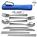 2 Pack - Portable Utensils With Case - 4 Person - Fork, Spoon, Knife, Chopsticks, Bottle Opener - Premium Silverware Set - Reusable Utensils For Lunch Box - With Hanging Strap