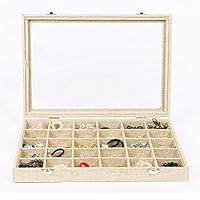 NOVADEAL 30 Grids Velvet Glass Jewelery Display Tray Case Ring Earring Accessories Storage Organiser Box - Beige