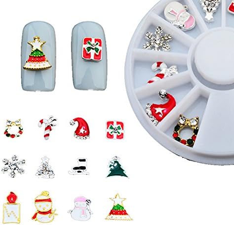 Seetwo ☃ 12 Pcs Christmas Styles Nail Art 3D Bling Rhinestones DIY Nail Decor Beads Kit