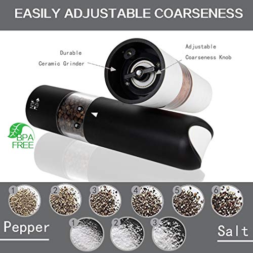 Premium Electric Salt and Pepper Grinder Set of 2Adjuatable Ceramic