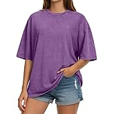 rosemia Oversized Tshirts for Women Acid Wash Short Sleeve Cotton Shirts Vintage Baggy Tops