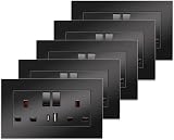 CNBINGO 5 Pack Double Switched Power Socket with Dual USB Type A C Black 13A view 1