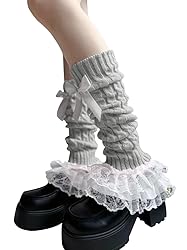 Leoparts Women's Knit Leg Warmers Y2K Bow Lace Trim