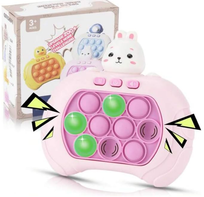AIMERO Pop It Game, Quick Push Game Console Gifts for Boys and Girls, Light Up Fidget Toy, Whack a Mole Game, Multiple Game Modes Toy for 3+ Years (Pink)