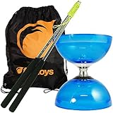 Cyclone Quartz Diabolo (Blue) - Triple Bearing Clutch Diablo - Juggle Dream Metal Hand Sticks & Firetoys Bag