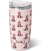 Swig Life 22oz Insulated Tumbler, Travel Coffee Tumbler with Lid, Cup Holder Friendly Travel Coffee Mug, Stainless Steel, 22 oz Tumblers, Reusable Insulated Mug with Lid (Cowgirl Coquette)