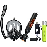 Portable Lung Tank, Mini Scuba Diving Tank with Full Face Mask,0.5L 3000 PSI Underwater Breathing Device,6-10 Mins for Snorkeling,Complete Kit with Adapter and Air Pump