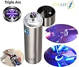Triple Plasma Lighter- Electric Triple Arc Lighter- Flat Surface Wide Arc Design For Pipes Cigars and More -Windproof Electric Lighter- Rechargeable- Gift Box & One Year Warranty Card (Triple Arc)