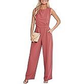 CUPSHE Summer Maxi Jumpsuit Round Neck Sleeveless Wide Leg One Piece Fall Outfit Pockets Fitted Overall Casual Maxi Romper