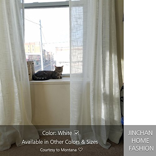 jinchan White Sheer Curtains for Living Room 84 inch Long Off White