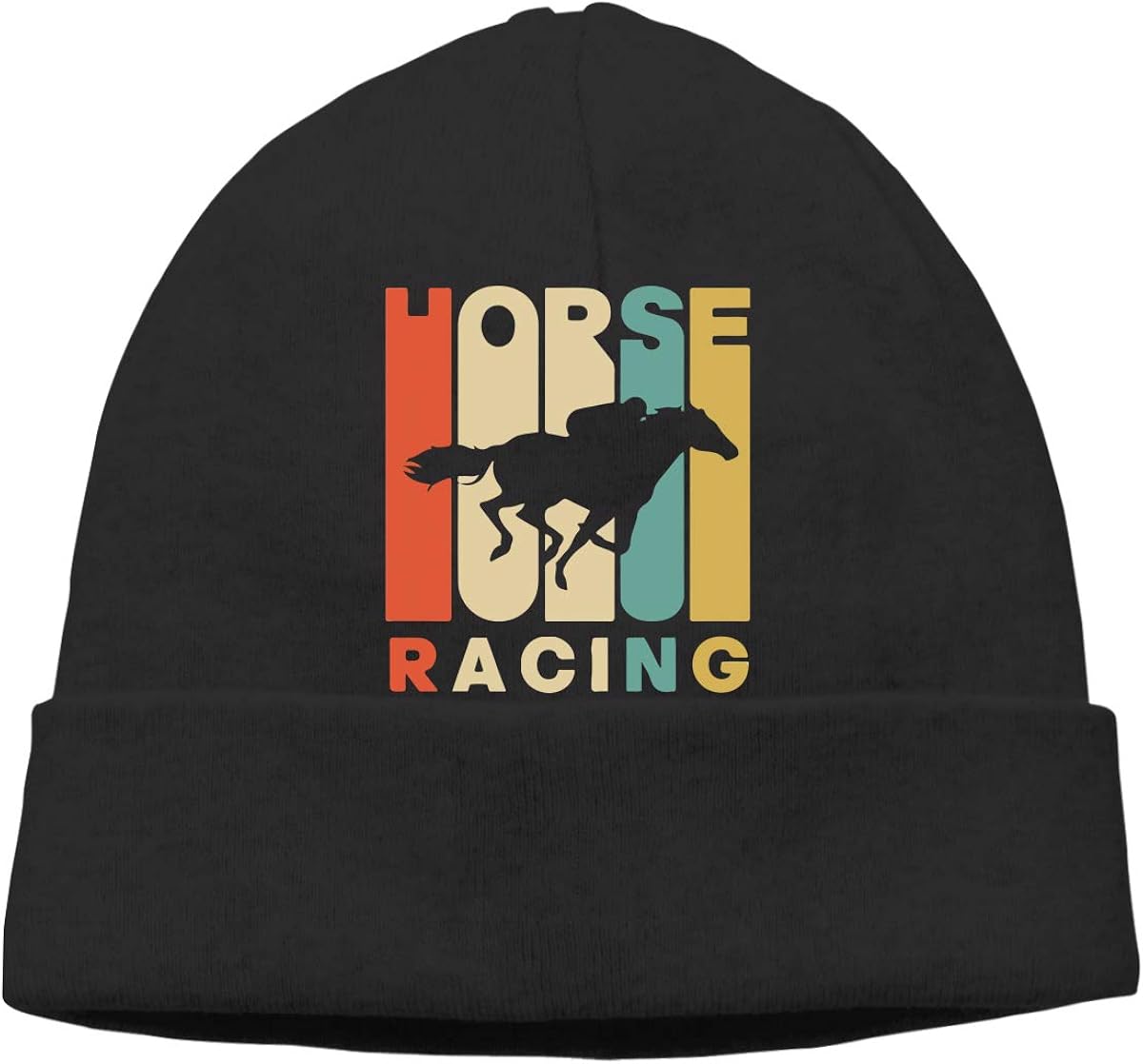 Unisex Vintage Style Horse Racing Silhouette Knitted Hat, Stretch