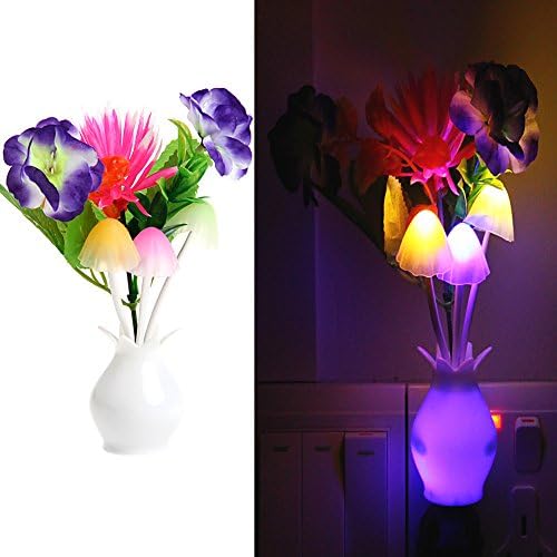 Mimgo Sensor Night Light Bedside Wall Light Lamp Color Changing Plug In LED Mushroom Flower Nightlight