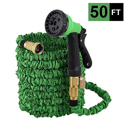 OKWINT 50 FT Garden Hose Expandable Water Hose with Double Latex Core, 3/4 Solid Brass Fittings, Durable Outdoor Gardening Flexible Hose for Yard, 8-Mode High Pressure Spray Nozzles