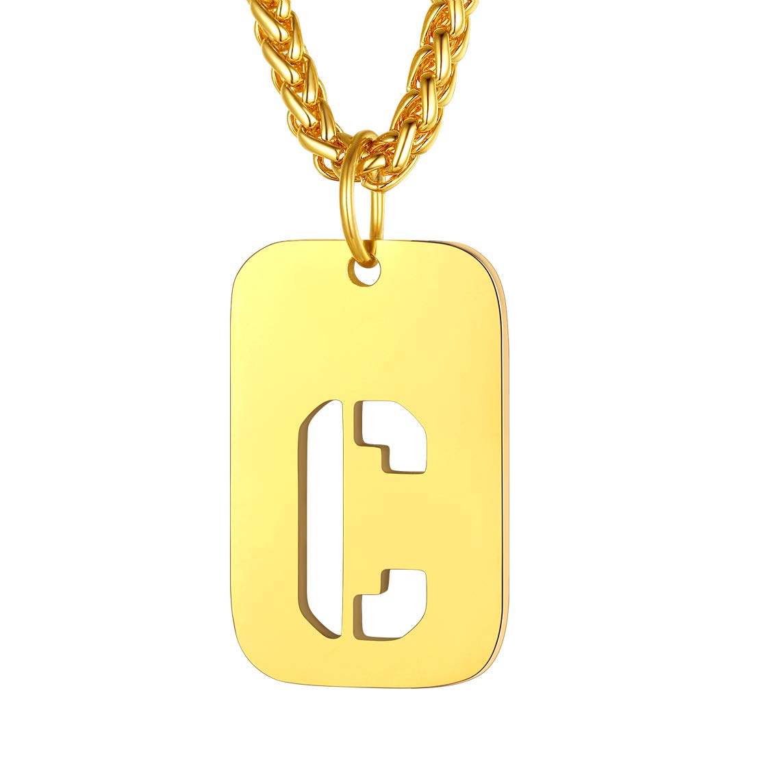 FindChic Dog Tag Necklace Letter Pendant for Men C Initial Necklace Gold — image 1