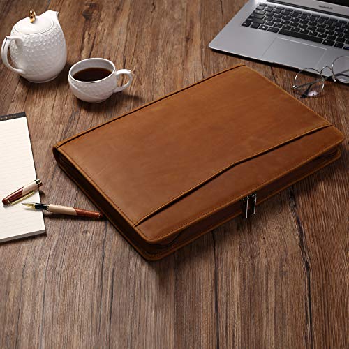 Gavarnie Genuine Leather Padfolio Portfolio Folder with Zipper for Men, Women, Business Christmas Gift Box Set, Brown
